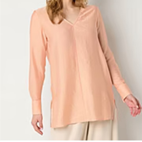 Worthington Womens V Neck Long Sleeve Satin Blouse Size Petite XXL NWT - Picture 1 of 4